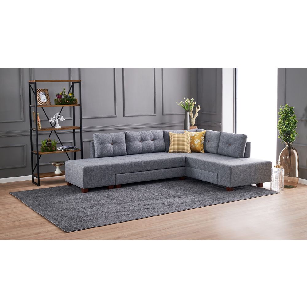 Ugaona Sofa na Razvlačenje Manama - Desni Kut, Siva slika 1