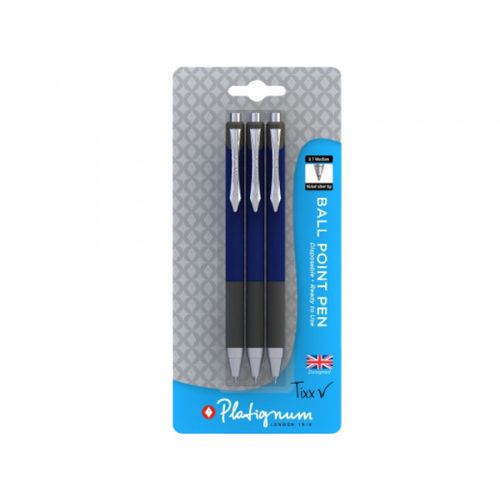 Hemijska olovka Platignum Tixx, blister 3 komada, plava slika 1