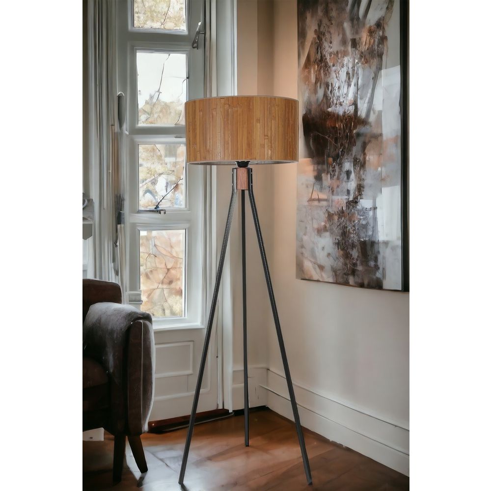 Fısco Tripod Crni Lambader sa Bambu Abajur slika 2