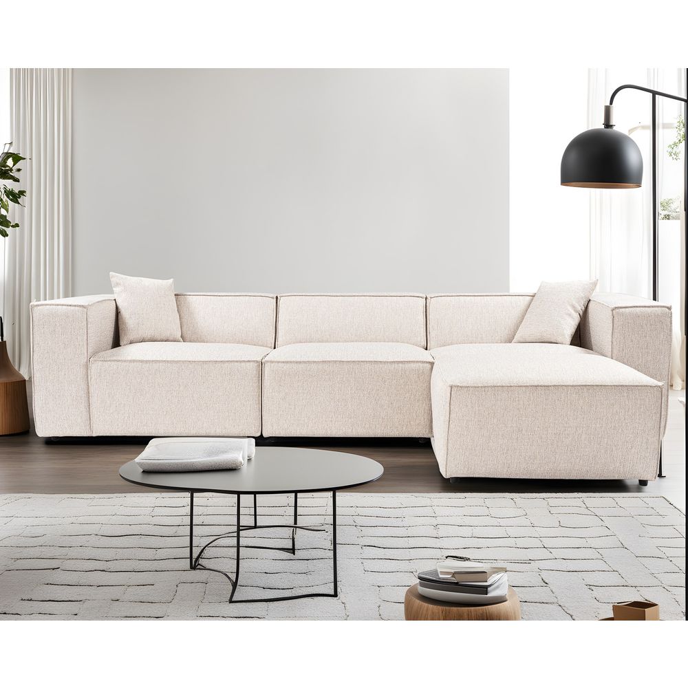 Lora (L1-O1-1R-POUFFE) - Svijetlosmeđa Ugaona Sofa slika 1