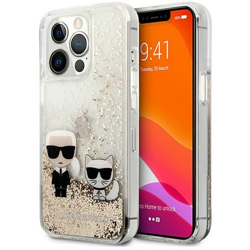 Torbica Karl Lagerfeld Hc Liquid Glitter Karl&amp;Choupette za iPhone 13 Pro 6.1 zlatna (KLHCP13LGKCD) slika 1