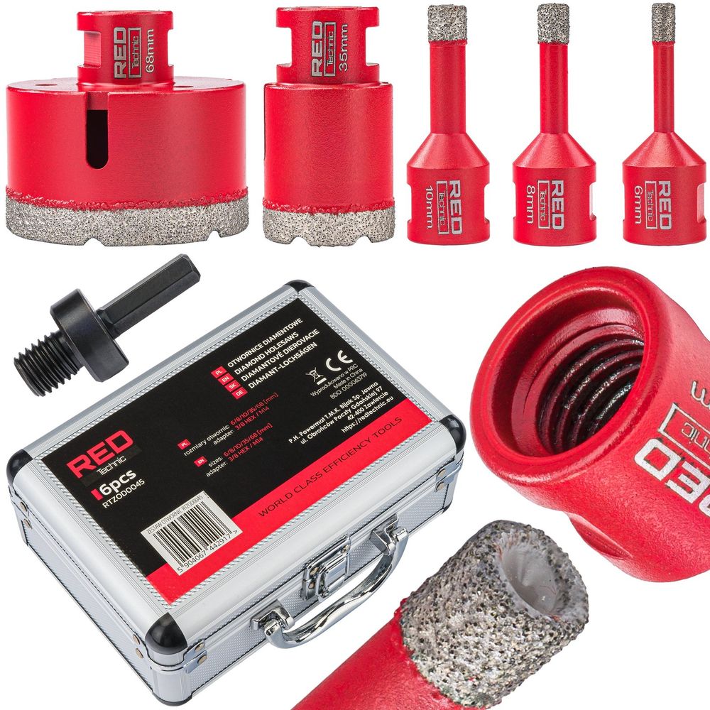 Set od 5 dijamantnih kruna za bušilicu 6–68 mm + adapter HEX M14 – RTZOD0045 slika 1