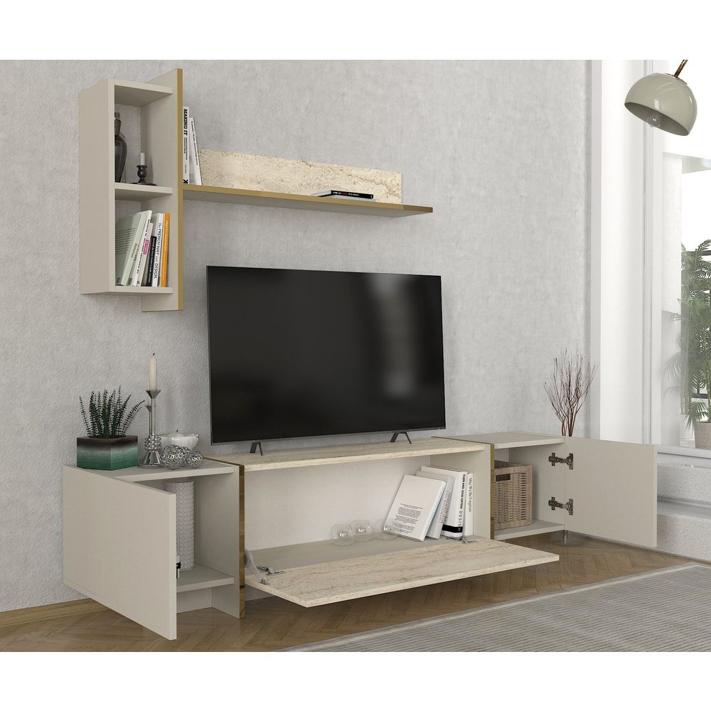 TV komoda Veyron - boje kamen travertin i pješčenjak slika 3