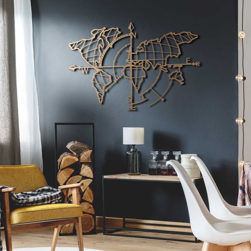 World Map Compass Gold Gold Decorative Metal Wall Accessory slika 12