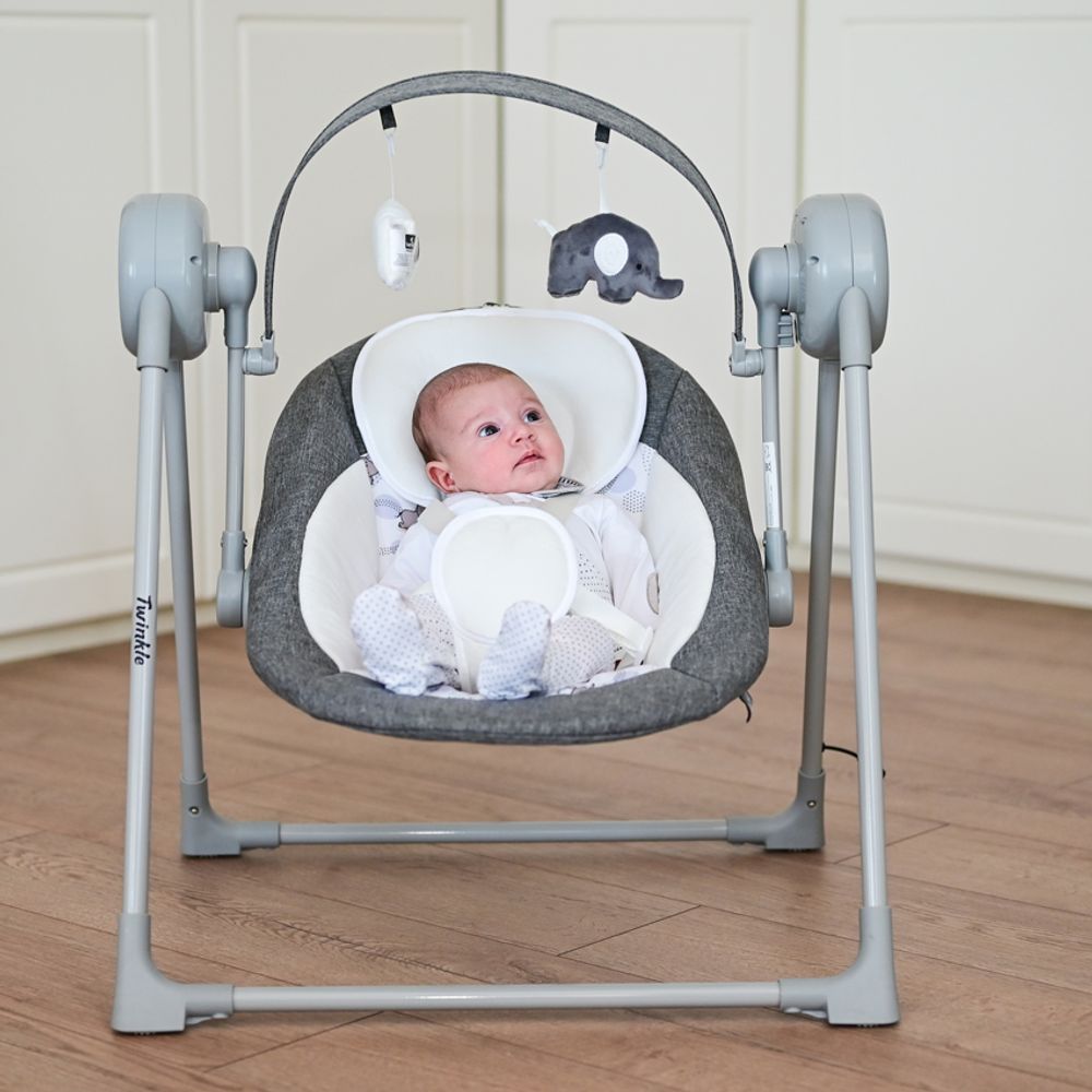 Lorelli Električna ljuljačka za bebe Twinkle, Pink Rhino slika 5
