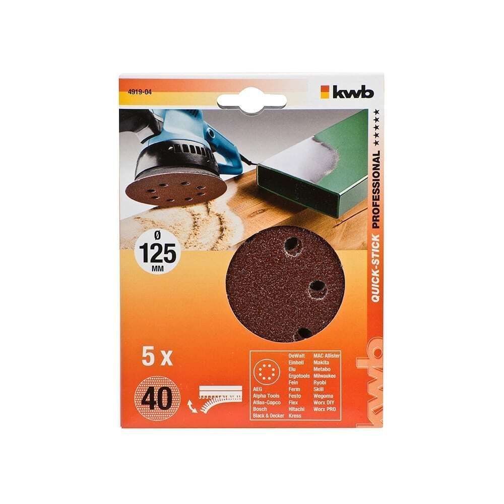 KWB samoljepljivi brusni papir za drvo - metal, 125 mm, gr 40, 5 kom slika 2