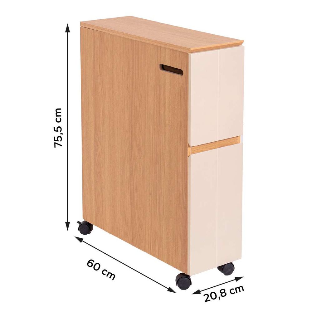 Tendance višenamjenski ormarić na kotačima sa 2 ladice I držačem toalet papira Rivoli 60×20,8×75,5 cm, MDF slika 2