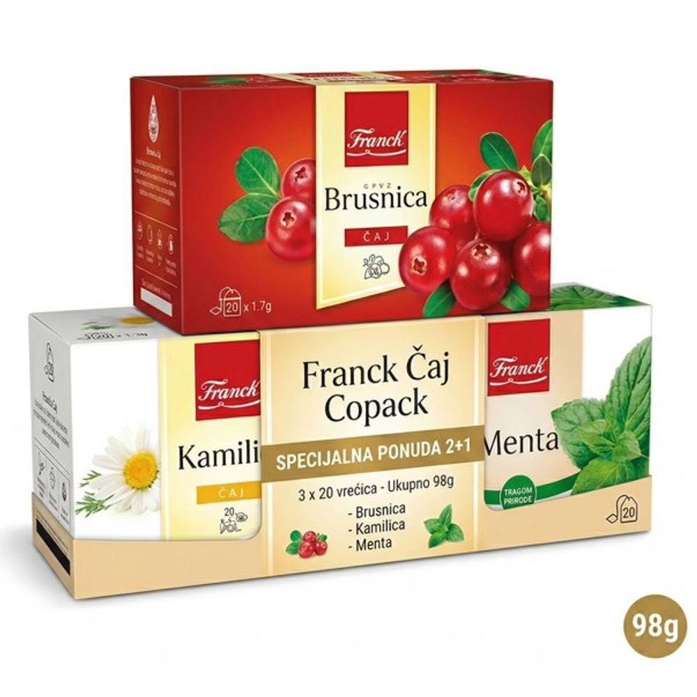 Franck Čaj Copack 2+1 kutija 98 g ( menta, brusnica,kamilica) slika 1