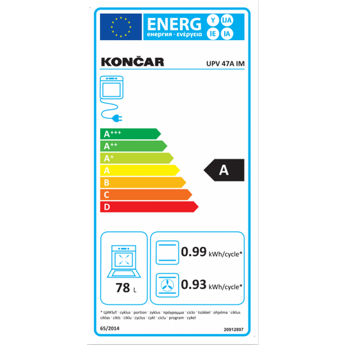 Končar Ugradna rerna UPV 47 A IM, Multifunkcionalna, 78 l, Širina 59.5 cm, Crna/Inox slika 3