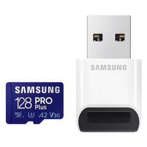 MicroSD 128GB, PRO Plus, SDXC, UHS-I U3 V30 A2, Read up to 160MB/s, Write up to 120 MB/s, for 4K and FullHD video recording, w/USB Card Reader