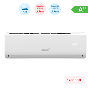 Klima Green Tech 12000BTU, 3.4kW, A++, R32, -22°C ~ 53°C, s grijačem, bijela