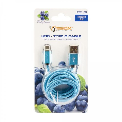 SBOX kabel USB->TYPE C M/M 1,5M Fruity plavi slika 2