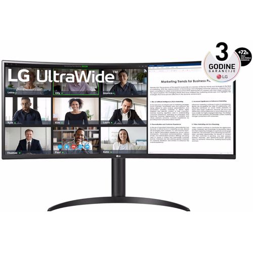 LG 34WR55QC-B Monitor 34" VA zakrivljen 21:9 3440x1440 100Hz 5ms GtG HDMIx2 DP USB freesync visina slika 1