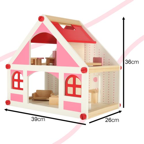 Drvena kućica za lutke s namještajem roza 36cm slika 5
