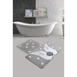 Angel - Grey Multicolor Acrylic Bathmat Set (2 Pieces)