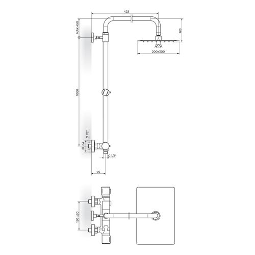 Rosan  Thermo S.2 BLACK Termostatska baterija sa usponskim tušem 200x300mm slika 2