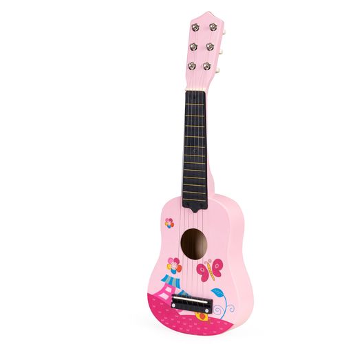 EcoToys dječja drvena gitara sa 6 žica roza slika 4