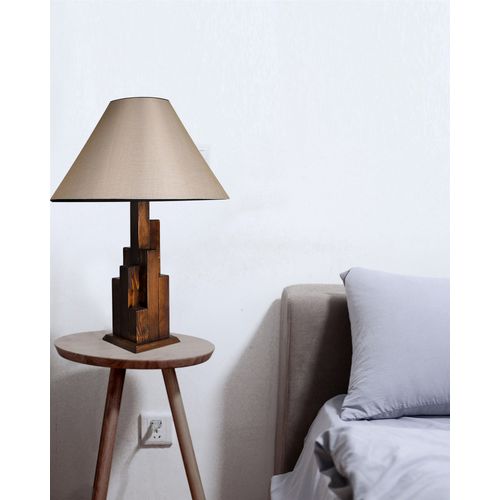 Kule Ceviz Ahşap Masa Lambası Pramit Açık Hasır Abajurlu Walnut Table Lamp slika 1