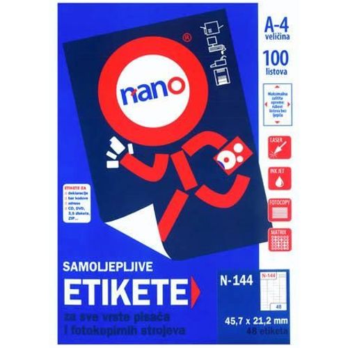 Etikete za laserske i ink-jet pisače, odljepljive Nano, N-144, 45,7x21,2 mm, 100/1  slika 2