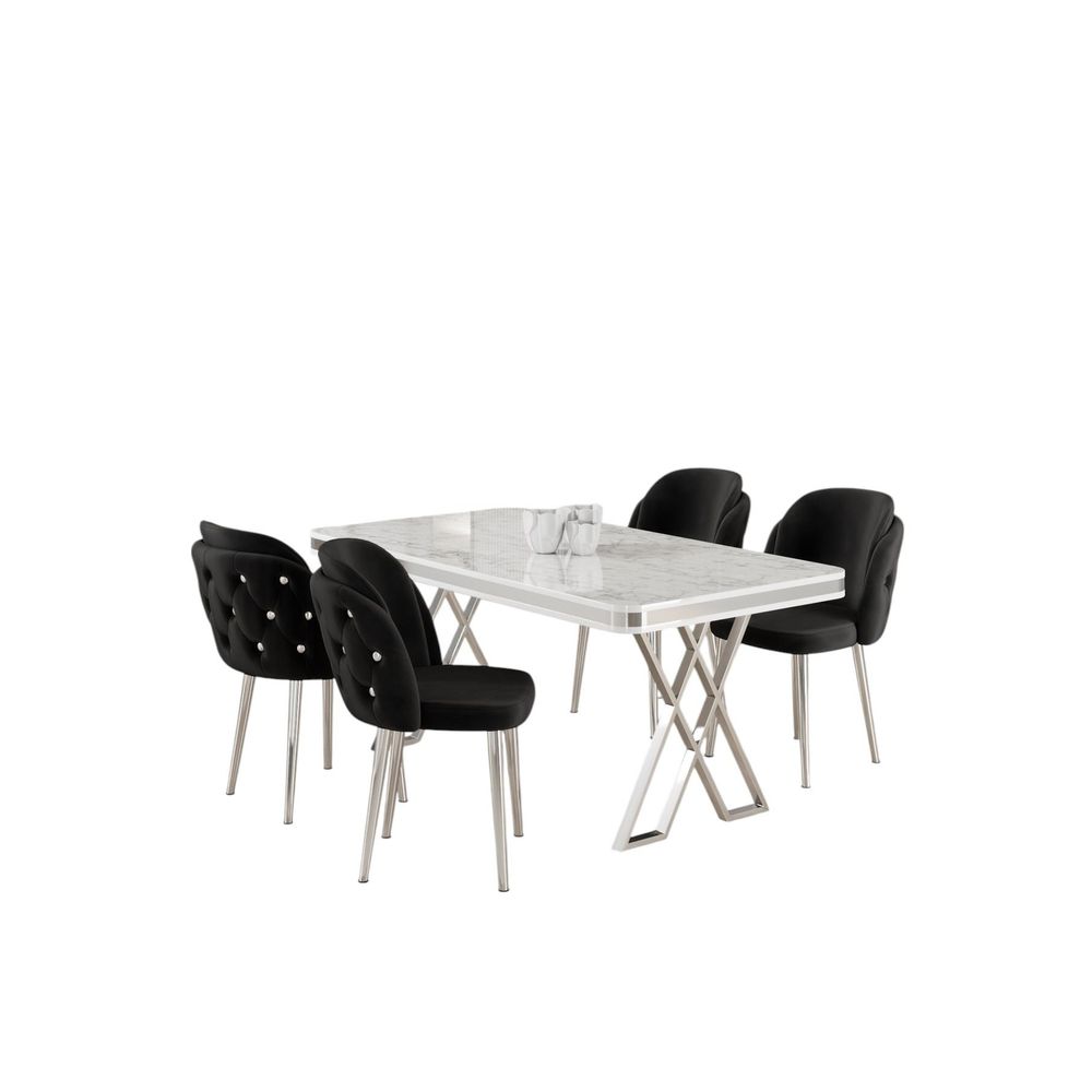Rigel - Set Trpezarijskog Stola i Stolica (5 Komada) - Bijela, Hrom, Crna slika 2