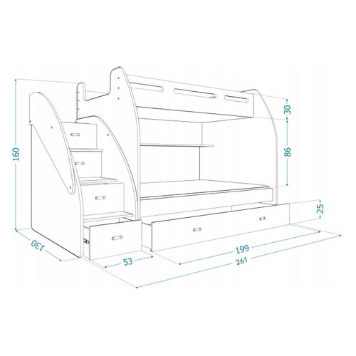 Drveni dječji krevet na kat Zuzia s ladicama 200*120 cm - bijeli slika 3