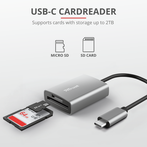 Trust aluminijski USB-C čitač kartica Dalyx (24136) slika 2