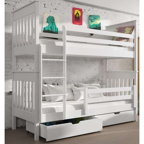 Drveni dječji krevet na kat Bruno s ladicom - bijeli - 180*80 cm slika 2