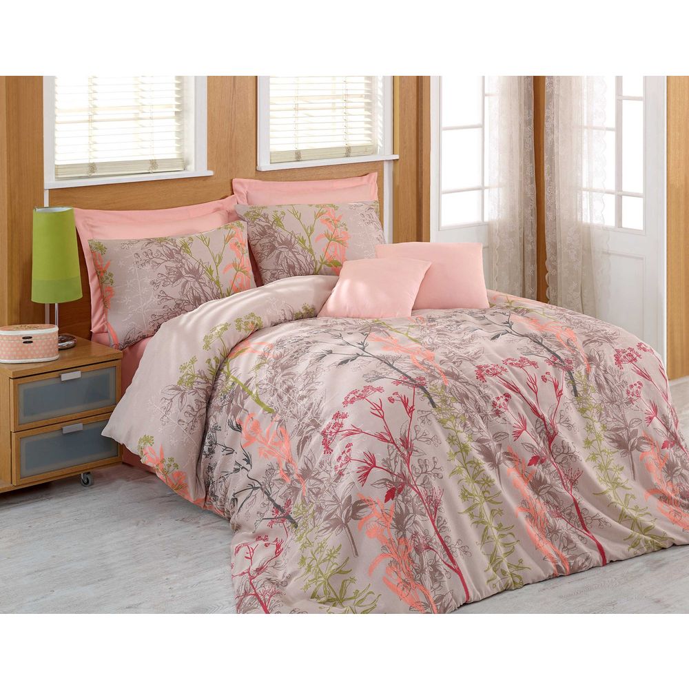 Urla Beige Mink Salmon Green Double Duvet Cover Set slika 1