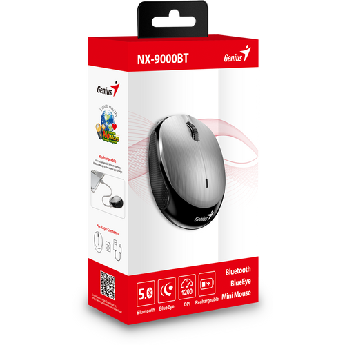 Miš Genius NX 9000BT V2, Bluetooth, srebrni slika 1