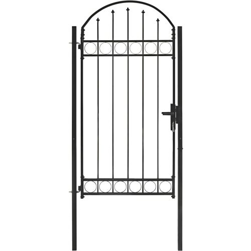 Vrata za ogradu s lučnim vrhom čelična 100 x 250 cm crna slika 16