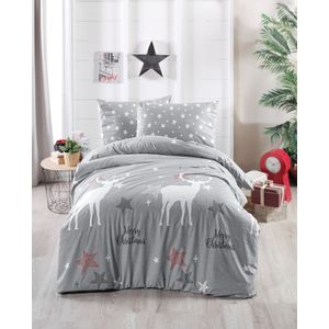 Set posteljine Merry Grey White Red Ranforce za jedan krevet