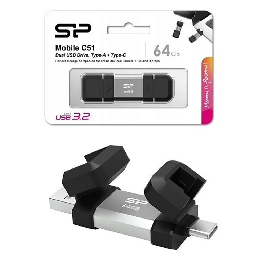SP USB 3.2 FLASH DRIVE GEN1, MOBILE C51 64GB SILVER slika 1