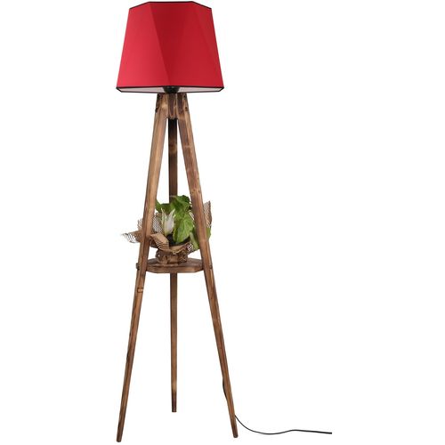 Sehbalı tripod lambader yanık altıgen kırmızı abajurlu Red Floor Lamp slika 2