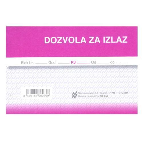 I-59 DOZVOLA ZA IZLAZ; Blok 100 listova, 12,5 x 8,8 cm slika 2