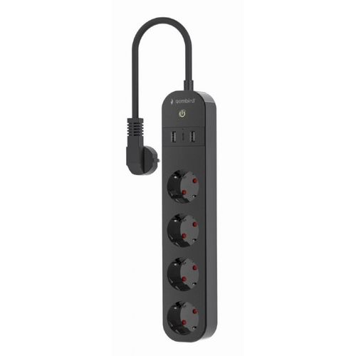 TSL-PS-S4U-01 Gembird pametni produzni kabl sa USB punjenjem, 4 uticnice, 1,5m crni slika 7