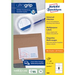 Avery Zweckform 3660 višenamjenske naljepnice A4 ultragrip 97x67,7mm 100 listova 800 naljepnica bijele