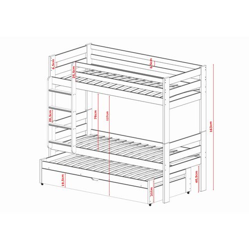 Drveni dječji krevet na kat Lessi s tri kreveta i spremištem - bijeli - 180*80 cm slika 3