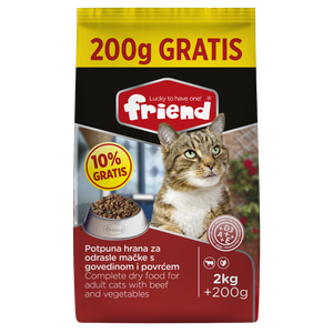 Friend suha hrana za mačke Govedina 2kg + 200g