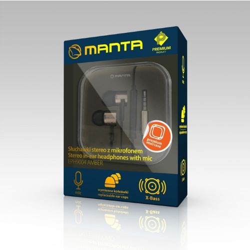 MANTA slušalice + mikrofon, In-ear, alumin, 4 nastavka, kutija, crna/zla EPH9004 slika 1