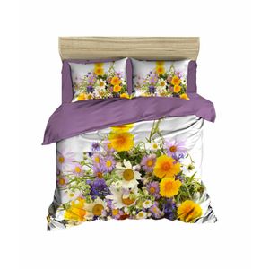 Set Posteljine sa Dvostrukim Prekrivačem u Boji Ljubičice, Žute i Bijele