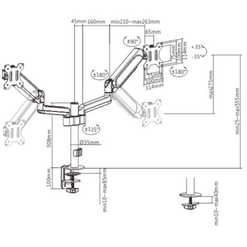 MA-DA2P-01 Gembird Podesivi dupli stoni drzac za monitor, tilt,17-32 max.2x9kg slika 2