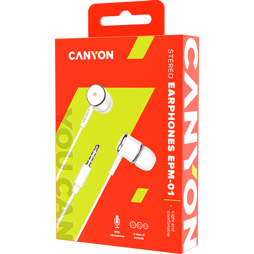 CANYON Stereo earphones with microphone, White slika 3