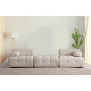 Doblo 3 Sjedala (L1-Pouffe-1R) - Krem Bouclette Krem Sofa