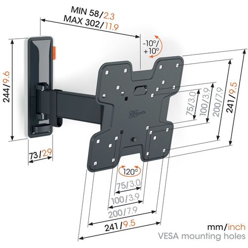 Vogels TVM3223, zidni nosač za ekrane od 19"-43", nagib do 20° pomak 120°, 15kg slika 2