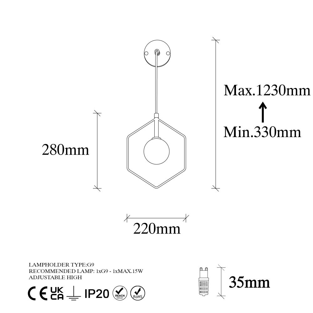Geometri - 11105 Crno-Bijela Zidna Lampa slika 7