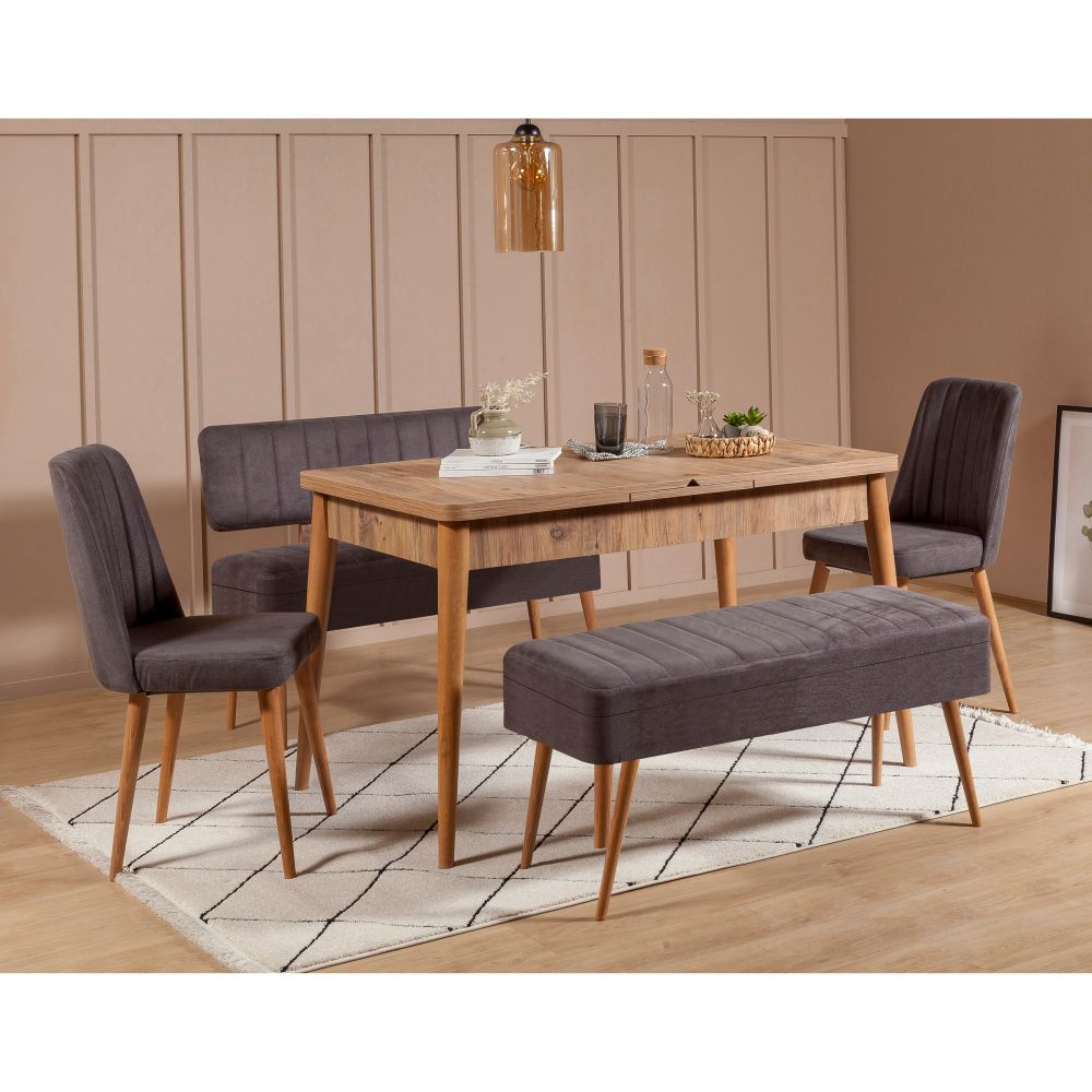 Vina 0701 - 4 - Antracit, Set Ekstenzibilnog Stola i Stolica (5 Komada) slika 1