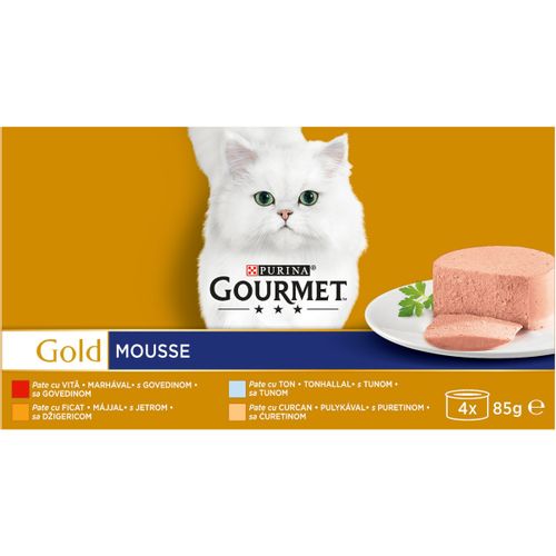 GOURMET GOLD Mousse multipakiranje, 1x s govedinom, 1x s tunom, 1x s jetrom, 1x s puretinom, 4x85 g slika 2