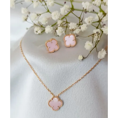 Komplet detelina roze boje -rose gold pozlata slika 1