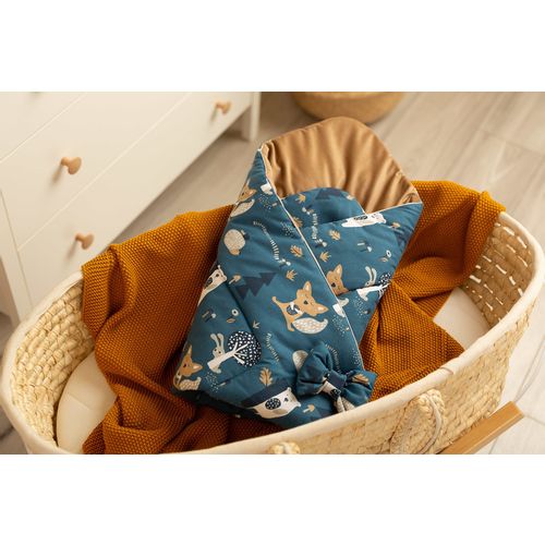 Dvostrani baršunasti pokrivač za bebe 75x75cm šumske životinje plavi slika 3