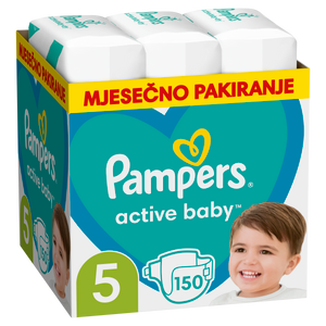 Pampers Active Baby - XXL Mjesečno Pakiranje Pelena veličina 5, 150 komada